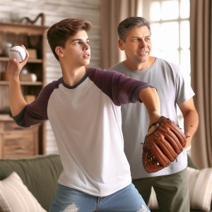 Improve coordination with chiropractic care. A boy about to throw a baseball, with his dad standing behind him.