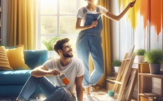 A couple painting as part of a home improvement project