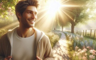 How to safely increase activity levels in the spring. Man walking on a path through a sunny park in the spring