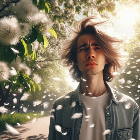 Can chiropractic care help during allergy season? A man surrounded by cottonwood blossoms floating in the air.